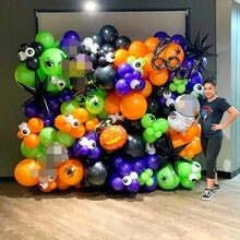 87/100 件万圣节气球拱门套装，橙色和黑色，带有字母、蝙蝠、眼球等