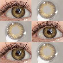 FUNSACHY 1 对卡乐康隐形眼镜适合眼睛美丽镜片化妆品灰色瞳孔蓝色镜片大眼睛隐形眼镜年抛