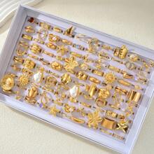 15pcs/Set Flower, Gemstone, Pearl, Star, Wrinkle, Teardrop, Glossy Textured Wide Chunky Rings, Fashion, Elegant, Vintage, Cute Design, Suitable For Holidays, Parties, Dates, Gifts, Daily Wear (Random Delivery)