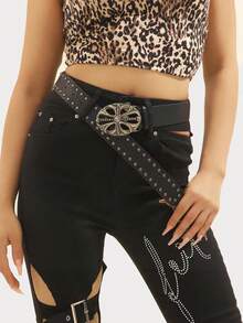 1 件男士 Y2K 朋克花卉交叉扣休闲黑色牛仔裤腰带，百搭配饰，适合日常穿着休闲、商务、男朋友丈夫父亲爸爸男士礼物、日常穿着、时尚、青少年、户外、度假、运动、旅行、街头、波西米亚风、复古秋冬配饰，适合青少年、青年、男士、休闲、户外、运动、度假、毕业礼物、生日、日常穿着