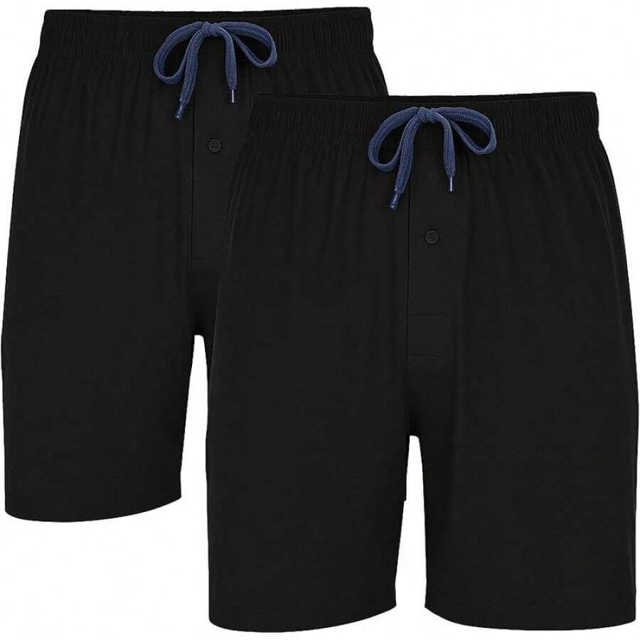Mens 2 Pack Cotton Sleep Short,5 Inseam, Comfortable And Breathable, Assorted Colors - Black - View 1