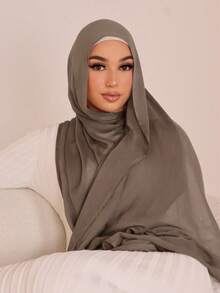 1 lenço de cabeça feminino de viscose de cor sólida, hijab macio com borda larga, cachecol versátil com protetor solar, adequado para uso diário - cáqui escuro - Ver 7