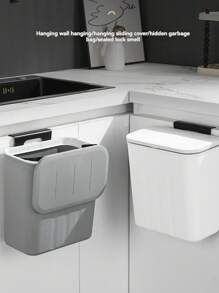 1pc Wall-Mounted Sliding Lid Trash Can With Sealed Lid, Waste Bin, Garbage Storage Box, Bathroom Side Storage Bucket, Home Organization, Flip Lid/Slide Lid, Suitable For Kitchen, Bathroom, Living Room, Comes With Hook