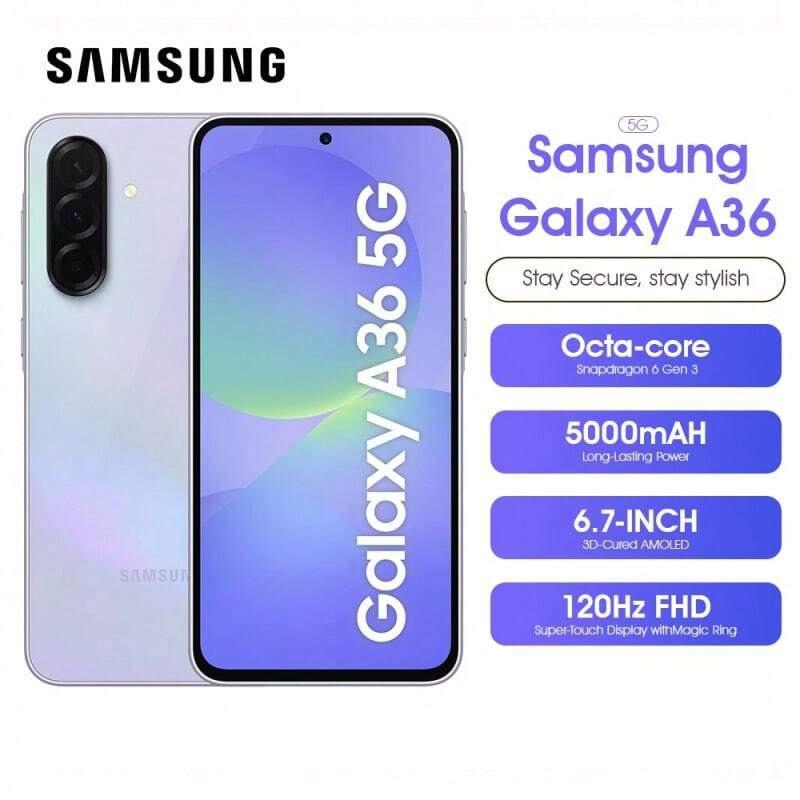 Samsung 三星 Galaxy A36 5G 256GB 手机，8GB RAM，50MP 摄像头，Android 15，指纹解锁，5000mAh 电池寿命，无充电器 - 紫色 - 查看 1