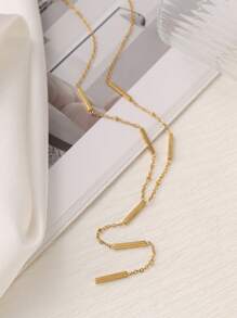 قلادة شكل هندسي على شكل Y ستانلس ستيل مطلي بالذهب، عصرية وأنيقة مزينة بشرابات للنساء، لاتسبب حساسية