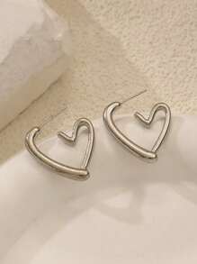 1 par de aretes minimalistas de contorno de corazón, terminado de alto brillo chapado en oro, hipoalergénicos para mujer, accesorio de estilo casual de oficina chic diario