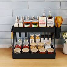 2 Tier Under Sink Organizer, 2 Tier Multi-Purpose Kitchen And Bathroom Organizer And Storage With Sliding Drawers, Bathroom Cabinet Organizer, Storage Rack With 5 Hooks, 2 Hanging Baskets