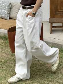 1pc Men's Stylish Justice Brother Washed Denim Wide Leg Casual Loose Fit Jeans