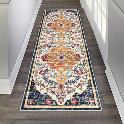 Pauwer Boho Hallway Runner Rug Washable Entryway Area Rugs Non Slip Farmhouse Vintage Floor Mat Carpet Runner For Hallways Laundry Room Kitchen Bathroom Bedroom