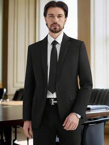 MALE Men's One Button Suit Elegant Solid Color Blazers Lightweight Sport Coats BlazerChristmas SK9H - 黑色 - 查看 5