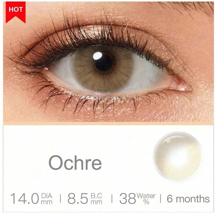 Lentes de contacto de color MagisTer apariencia natural colores claros ócler 1 par 2 piezas 14,0 mm 6 meses desechables lentes de contacto cosméticas con estuche regalo aleatorio ideales para Halloween maquillaje de fantasía cosplay - Marrón claro - Ver 1