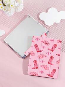 Pink Western Cowboy Pattern Tablet Case, Hat And Boot Pattern, Compatible With IPad 9.7/10.2/10.5/10.9/12.9/Pro 11, 10th Generation, Compatible With Samsung Galaxy Tab S6 Lite 10.4-Inch, Compatible With Kindle Paperwhite 12th Gen 2024, Kindle (11th Generation) 2022 Version, Soft Fall Protection, Smart Stand/Auto Wake/Sleep - Multicolor - View 3