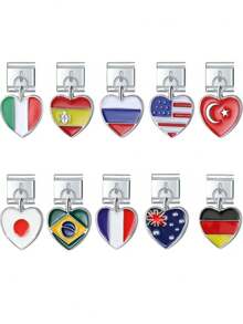 2025 New Fashion Modular National Flag Pendant Elastic Charm Italian Links Fit 9mm Bracelet Making Women DIY Jewelry - A - View 1