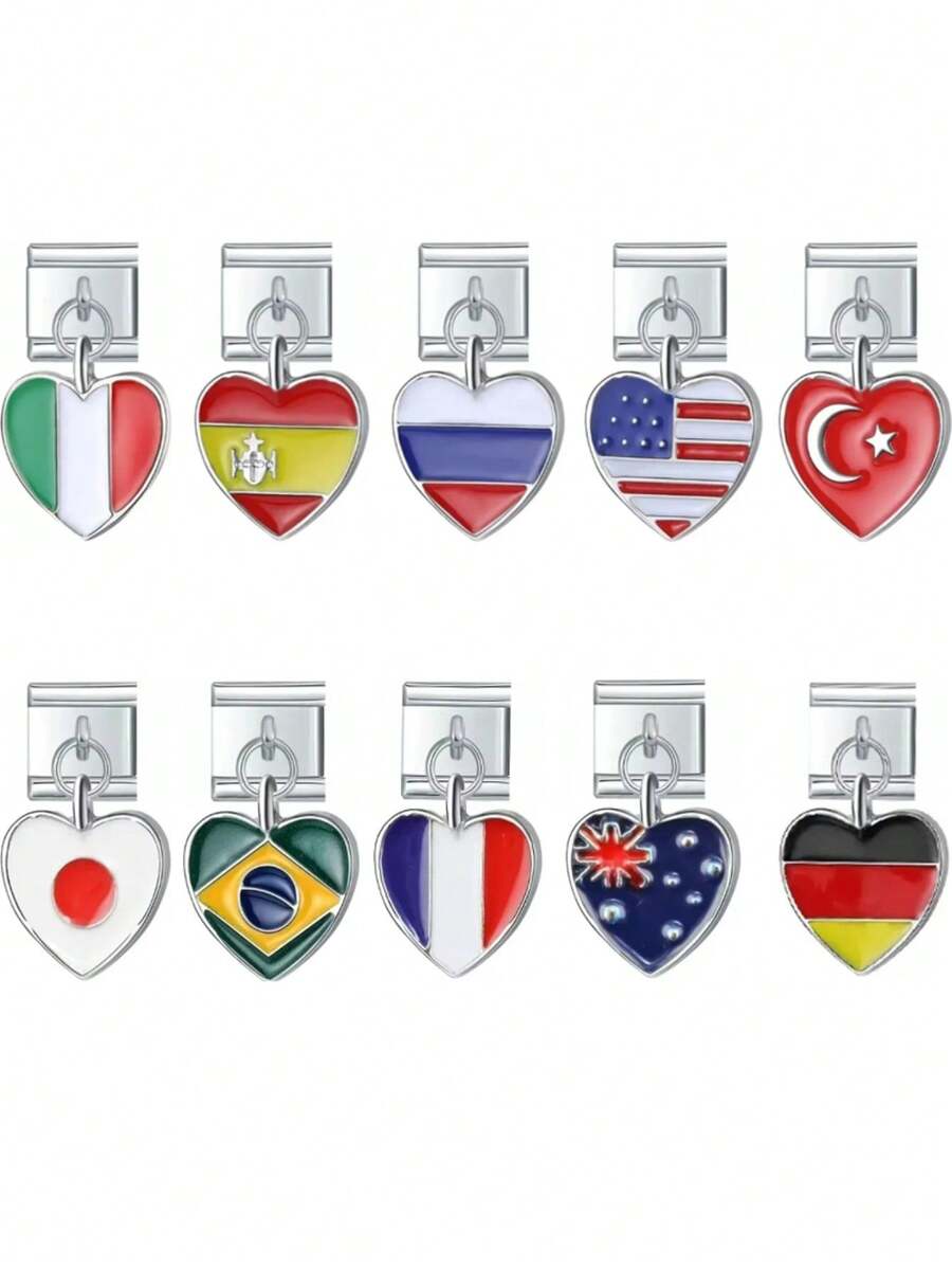 2025 New Fashion Modular National Flag Pendant Elastic Charm Italian Links Fit 9mm Bracelet Making Women DIY Jewelry - A - View 1