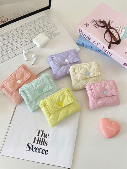 Quilted Diamond-Shaped Lattice Coin Purse Snap Button Card Bag Storage Bag Document Bank Card Multi-Functional Finishing Bag For Women Wallet Mini Wallet Purse Wallet Travel Wallet Coin Wallet Wristlet Wallet