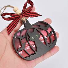 1pc/2pcs Halloween Black Cat Pumpkin 3D Laser Engraved Wooden&Acrylic Gift, Happy Halloween Gift, Not Scary Halloween Decoration, Bedroom Decor Room Decor Party Decor Living Room Christmas Tree Decor - Multicolor - View 3