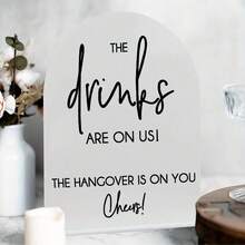 1PC 8x10'' Acrylic Bar Sign, THE DRINKS ARE ON US, THE HANGOVER IS ON YOU, Cheers Sign For Bar Table Decoration, Gifts For New Couples Colleagues And Friends, Bars And Pubs Decorations For Wedding Bridal Shower Wine Party Celebration - Multicolor - View 8