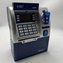 Hucha con monedas reales, caja electrónica digital de ahorro con tarjeta de débito, dispensador de efectivo, identificador de monedas, calculadora de saldos, caja con cerradura con contraseña como regalo de vacaciones/cumpleaños