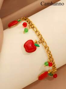 Camhanno 1 pièce Bracelet doux en acier inoxydable doré au design unique, pendentif de fruits mignons et frais, accessoire de bijoux, cadeau, style décontracté, accessoire de bijoux polyvalent pour toutes les saisons