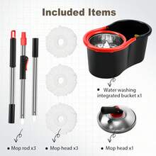 360 Spinning Mop Bucket Floor Cleaning Tool With 3 Microfiber Mop Replacement Head Refills,50" Extended Handle For Floor Cleaning Home - Black and Red - View 7