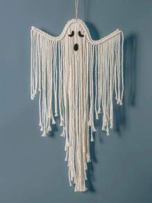 1pc Boho Halloween Ghost Wall Hanging Decor, Macrame Fringe Spooky Ghost Ornaments, Bohemian Wall Art For Home, Living Room, Fireplace, Party, Haunted House Decoration