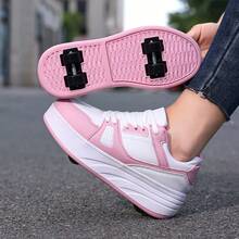 4-Wheeled Roller Skates Sneakers, High-Top Breathable Roller Shoes For Teens, Students, Adults And Couples, Fashionable Outdoor Sports Shoes For Men And Women - Pink - View 8