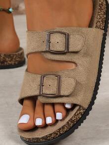 1 par de sapatos casuais confortáveis, respiráveis e baixos de lona para mulheres, cáqui - Caqui - Ver 7