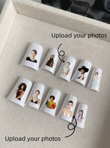 10 Pieces Acrylic Press On Nails, Customized Press On False Nails, Valentine Nails,Customization Of Valentine's Day, Fake Nails,Hand Painted Nails,Valentines Gifts, Nail Supplies, White Nails,Suitable For Ladies To Use In Weddings, Parties, Holidays, Gift Nail Tools. - Multicolor - View 1