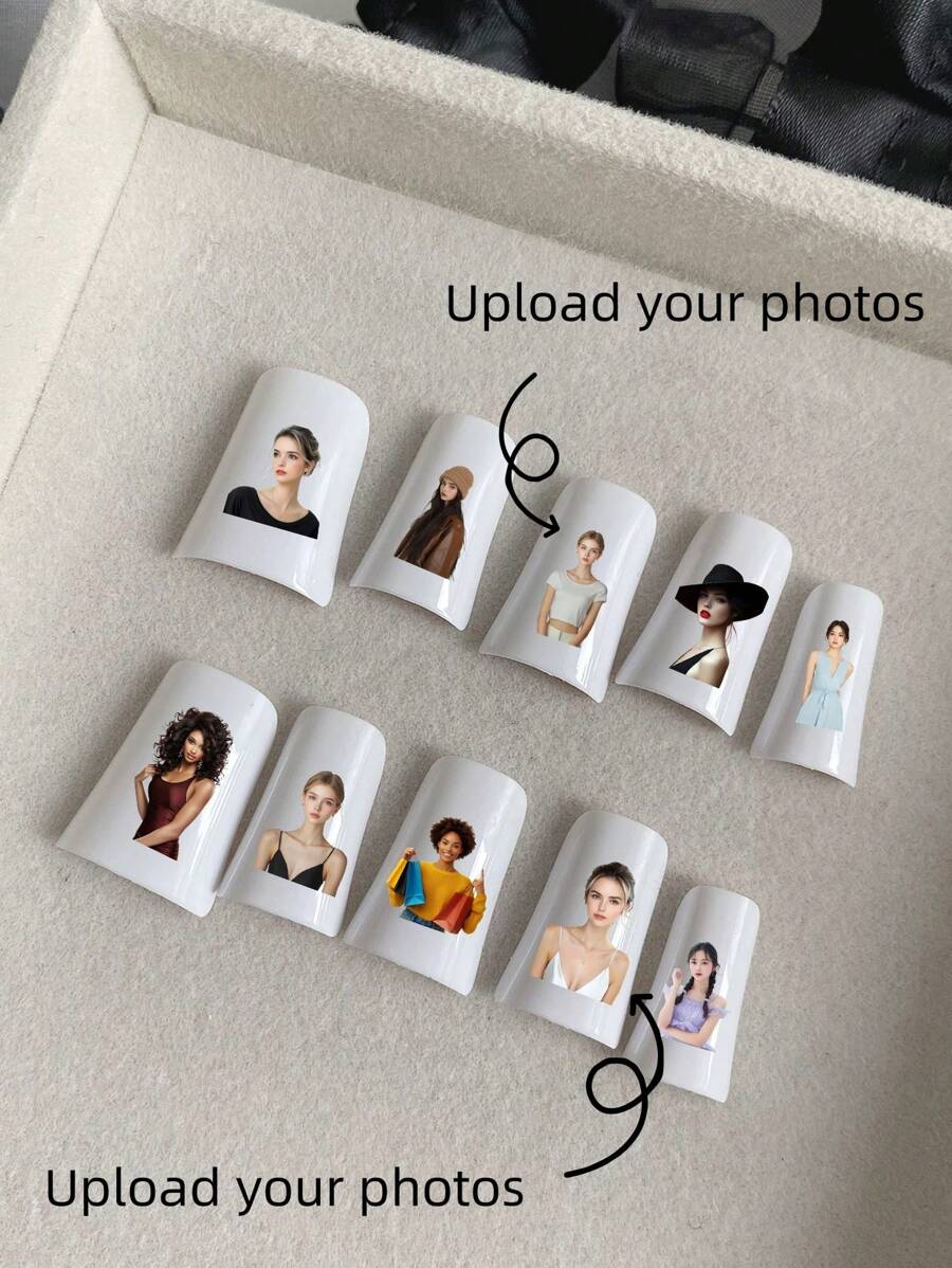 10 Pieces Acrylic Press On Nails, Customized Press On False Nails, Valentine Nails,Customization Of Valentine's Day, Fake Nails,Hand Painted Nails,Valentines Gifts, Nail Supplies, White Nails,Suitable For Ladies To Use In Weddings, Parties, Holidays, Gift Nail Tools. - Multicolor - View 1