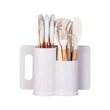 19pcs Silicone Kitchen Utensil Set, Heat-Resistant Non-Stick Baking Tools Kitchen Knife Easy Cooking Cleaning Home - 白色 - 查看 11