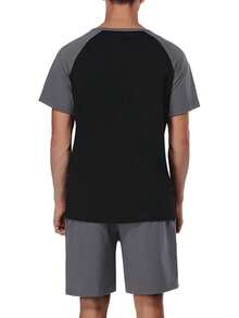 Men's Cotton Pajamas Sets V Neck Lounge Set Sleepwears With Pockethalloween - Black Color Block - View 7