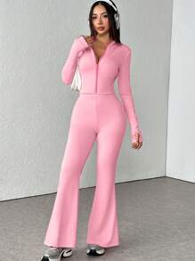 2件套性感女士新款时尚修身休闲裤套装 - 粉色 - 查看 4