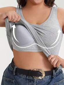 3pcs/Set Plus Size Solid Color Camisole Tops With Lining And Chest Pads, Seamless And Comfortable Elastic Cami For Layering