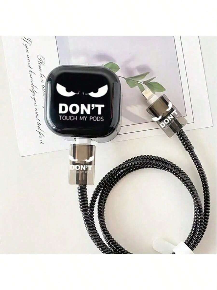 5pcs/Set "Don't Touch Me" Fierce/Grinning Face/Green Glasses Expression Protective Cases Compatible With Apple Data Cables, Compatible With 20W UK Plug Charger To Prevent Breakage