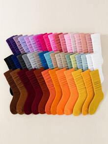 6 双儿童随机颜色时尚泡泡袜，舒适透气，经典欧式及膝休闲褶皱袜 - 彩色 - 查看 5