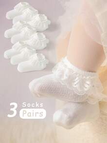 3 Pairs Girls' Solid Color Mesh Lace Short Socks, Skin-Friendly Soft Comfortable Versatile Princess Cute Ruffle Socks, Suitable For Daily Wear, Holidays, Travel, Matching Princess Dresses - Multicolor - View 10