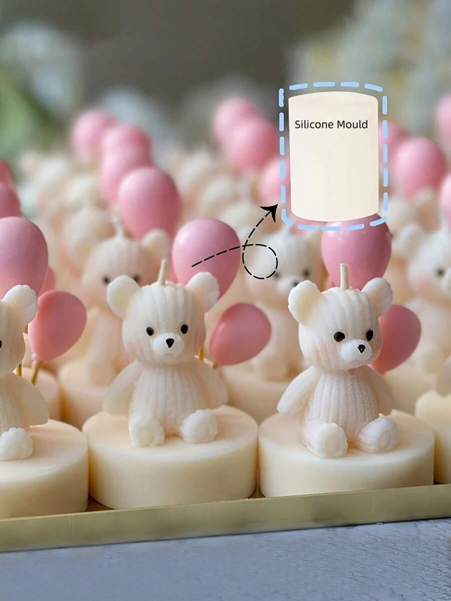 迷你毛绒熊硅胶模具，3D可爱熊蜡烛模具，DIY创意针织熊制作模具，创新蜡烛硅胶模具，用于石膏蜡工艺 - 白色 - 查看 1