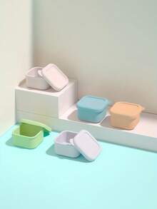 Hộp cơm Bento mini bằng silicon 3,38oz - Hộp đựng thực phẩm có thể tái sử dụng có nắp, đựng đồ ăn nhẹ và kẹo hình vuông có thể rửa bằng máy rửa chén, màu pastel cho bữa trưa, văn phòng, du lịch, đựng đồ ăn nhẹ | Hộp cơm Bento màu pastel | Hộp đựng thực phẩm bằng silicon, trở lại trường học - Nhiều màu - Xem 3