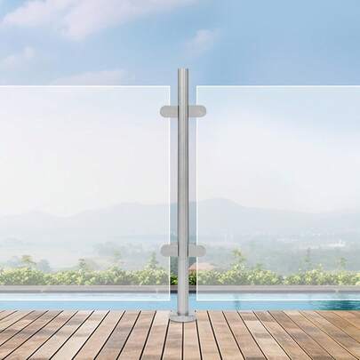 HaroldDol Stainless Steel Balustrade Posts With Glass Clamps And Rubbers,90cm Mid Post Glass Balustrade Kit Railing Fence Pole Handrail Garden Fencing,Fits 10-12mm Toughened Glass (Mid Post 900mm)