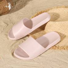Fashion Summer 2024 New PU Patent Fashionable Versatile EVA Slippers, High-End Comfortable Couples Slippers, Lightweight Soft Non-Slip Sandals, House Bathroom Shower Slides, Beach Casual Minimalist Ins Style - Pink - View 3