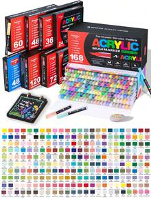 240色直液丙烯马克笔，儿童学校指定绘画精选套装，广纳，兰果，学生用美术专业绘图绘画彩色软头马克笔纸质紧密可堆叠DIY涂鸦涂色书彩笔可画玻璃石防水人体彩绘画笔，返校季，生日，万圣节，圣诞节礼物。