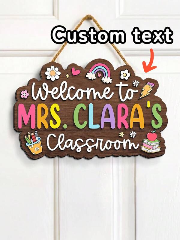 1pc Custom Personalized Teacher Sign, Teacher Door Hanger, Teacher Welcome Sign, Classroom Decor, Teacher Gifts, Custom Teacher Door Sign,Personalized Gift, Holiday Decoration, Teacher'S Day Perfect Gift,Back To School Gifts
