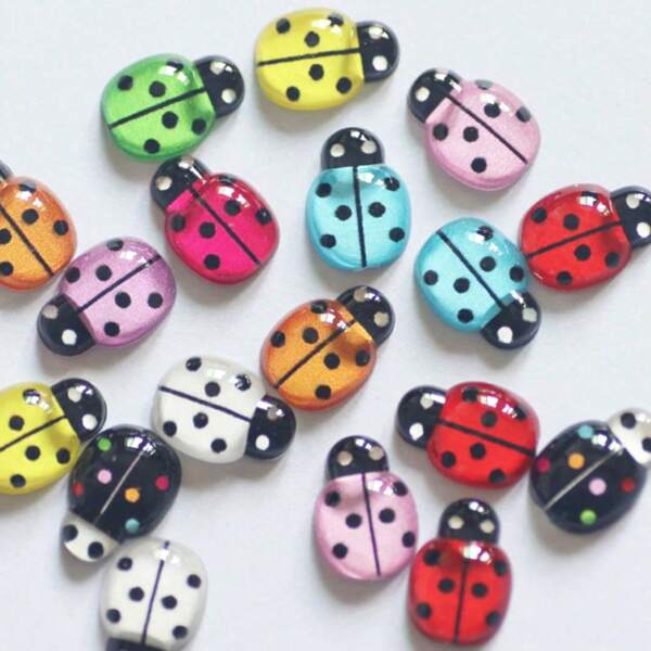 10/30/50/100pcs Lady Bug Garden Decor, Landscape Figurines For Succulent Pot, Wooden Craft Insect DIY Accessories,Cartoon Simulation Beetle Shaped Mixed Resin Patch