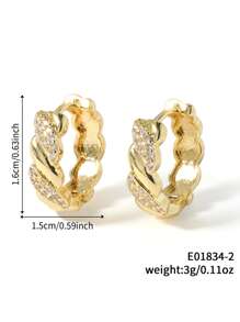 1 Pair Twisted Copper Cubic Zirconia Hoop Earrings, Versatile Personal Style Jewelry