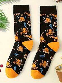 1双男士卡通章鱼袜子，运动透气中筒袜，日常休闲趣味袜子，男女通用，适合所有季节 - 彩色 - 查看 5