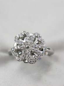1pc Elegant 4-Leaf Clover Zirconia Inlaid Rotating Open Ring, Versatile Minimalist Women Jewelry Gift