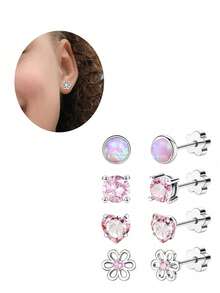 Hypoallergenic 316L Stainless Steel Stud Earrings For Girls Women, Screw Back Earrings For Sensitive Ears Cute Flower Butterfly Stud Hoop Earrings Screwback Girl Earrings 1-21 Pairs - Cubic Zirconia Earrings - View 23