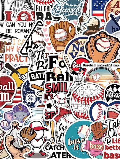 50 件趣味可爱卡通棒球贴纸，DIY 装饰贴花，适用于行李箱吉他笔记本电脑手机自行车文具贴纸