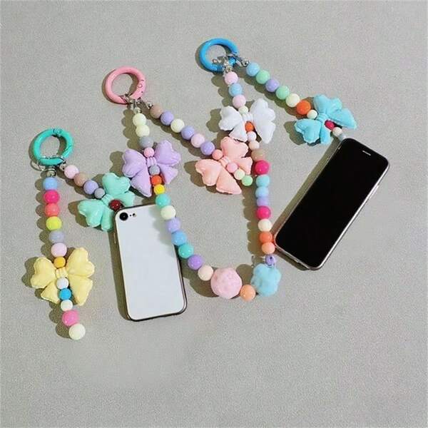 1pc Creative Bow Mobile Phone Chain Lanyard Handmade DIY Bead Chain Wrist Chain Camera Pendant Mobile Phone Pendant Slightly Flawed