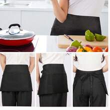3/1pc Server Apron With 3 Pockets, Oil & Water Resistant Short Waist Apron For Female Waitress - Black - Black - View 3